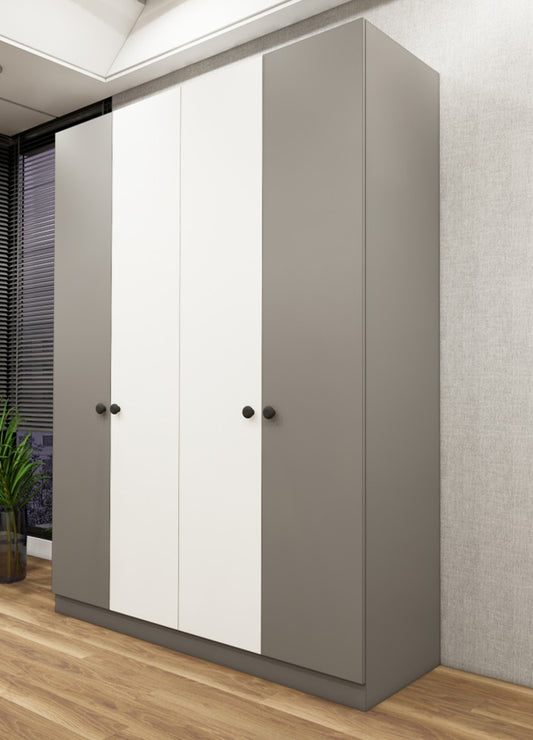 Four Door Dust & Wool White Finish Wardrobe - Elegant Dual-Tone Four Door Storage