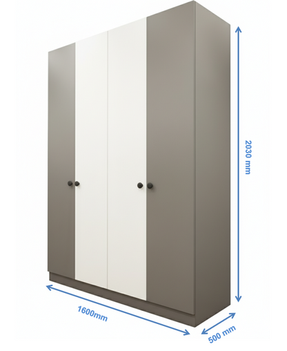 Four Door Dust & Wool White Finish Wardrobe - Elegant Dual-Tone Four Door Storage