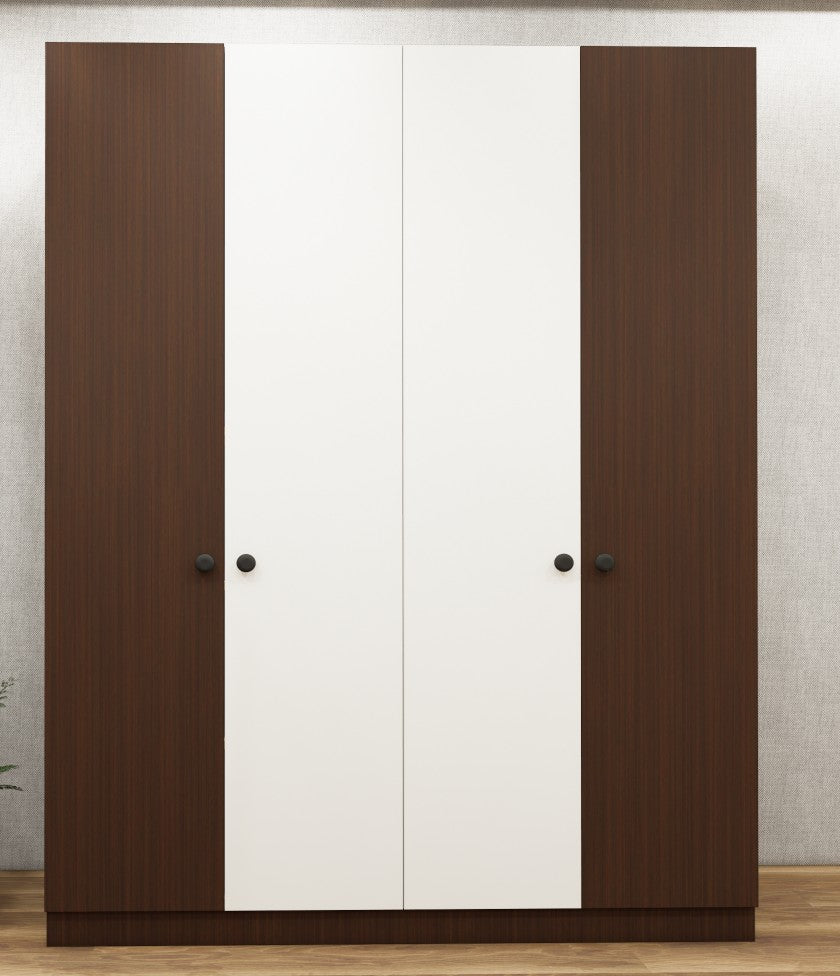 Four Door Rich Walnut & Wool White Finish Wardrobe - Elegant Dual-Tone Four Door Storage