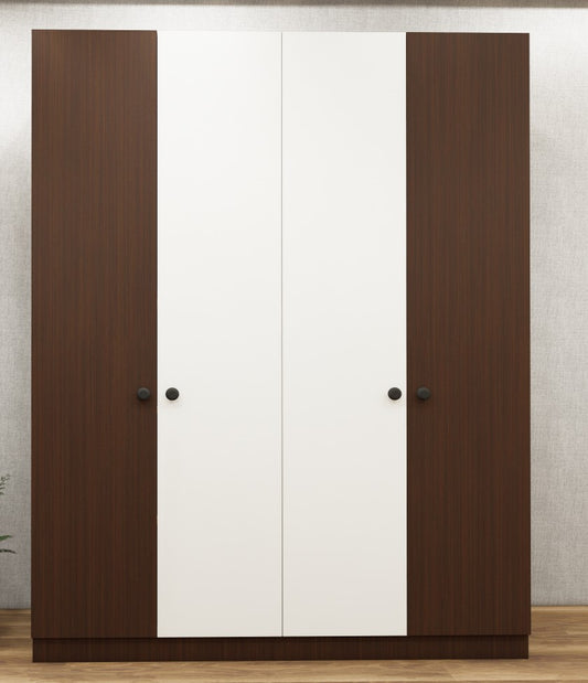 Four Door Rich Walnut & Wool White Finish Wardrobe - Elegant Dual-Tone Four Door Storage