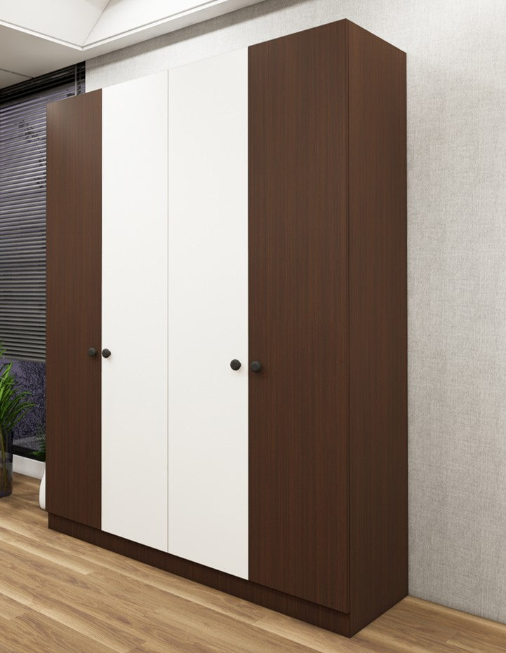 Four Door Rich Walnut & Wool White Finish Wardrobe - Elegant Dual-Tone Four Door Storage
