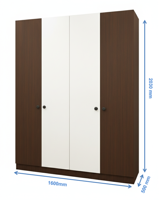 Four Door Rich Walnut & Wool White Finish Wardrobe - Elegant Dual-Tone Four Door Storage