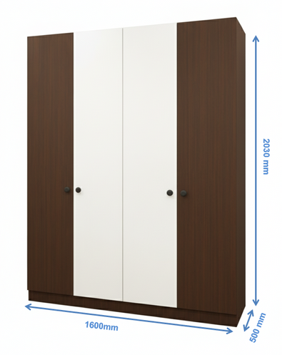 Four Door Rich Walnut & Wool White Finish Wardrobe - Elegant Dual-Tone Four Door Storage