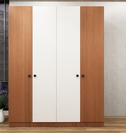 Four Door Burma Teak & Wool White Finish Wardrobe - Elegant Dual-Tone Four Door Storage