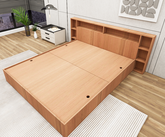Burma Teak Queen Size Bed with Storage – Luxury Wooden Bedframe
