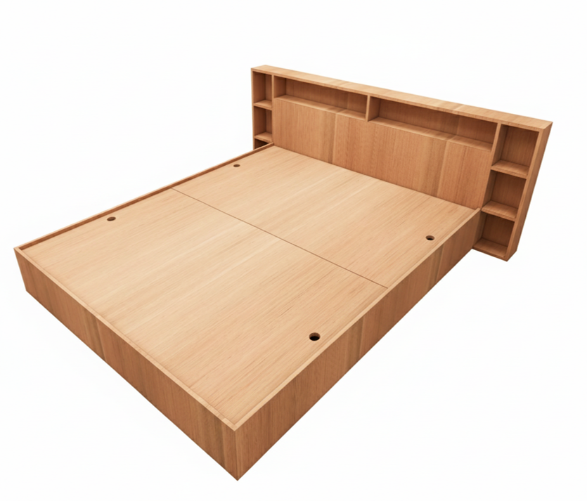 Burma Teak Queen Size Bed with Storage – Luxury Wooden Bedframe