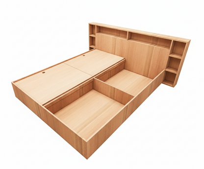 Burma Teak Queen Size Bed with Storage – Luxury Wooden Bedframe