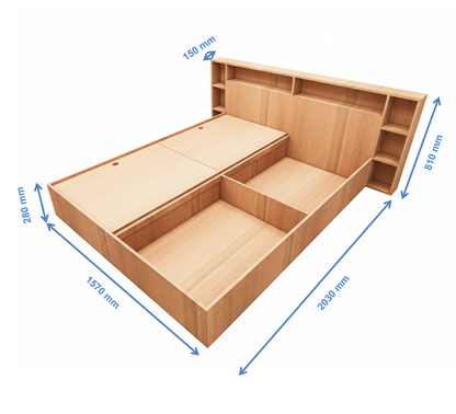 Burma Teak Queen Size Bed with Storage – Luxury Wooden Bedframe