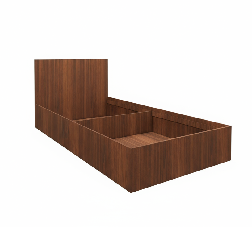 American Walnut Finish Single Bed with Storage – Compact Wooden Bedframe