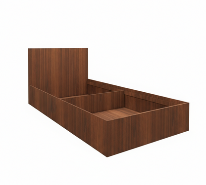 American Walnut Finish Single Bed with Storage – Compact Wooden Bedframe