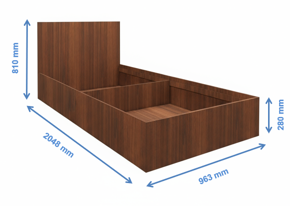 American Walnut Finish Single Bed with Storage – Compact Wooden Bedframe