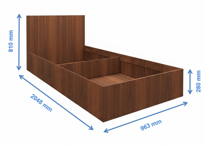 American Walnut Finish Single Bed with Storage – Compact Wooden Bedframe