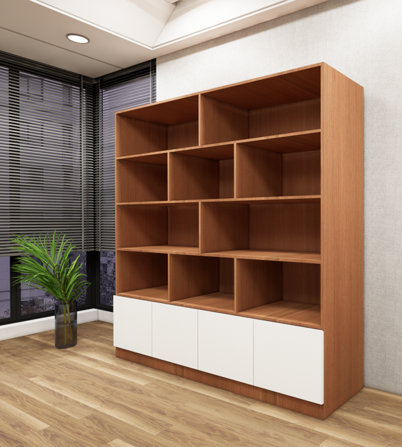 Burma Teak & Wool Bookshelf – Premium Open Bookcase
