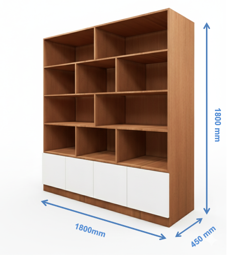 Burma Teak & Wool Bookshelf – Premium Open Bookcase