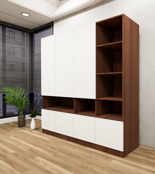 American Walnut & Wool Bookshelf – Modern Display Unit