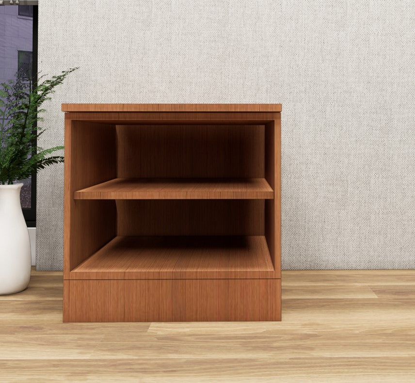 Burma Teak & Wool White Finish Bedside Table with Dual Door Storage