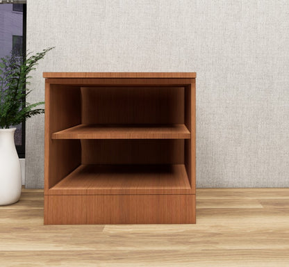 Burma Teak & Wool White Finish Bedside Table with Dual Door Storage
