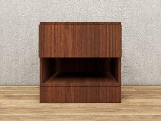 American Walnut Finish Bedside Table with Drawer and Open Shelf