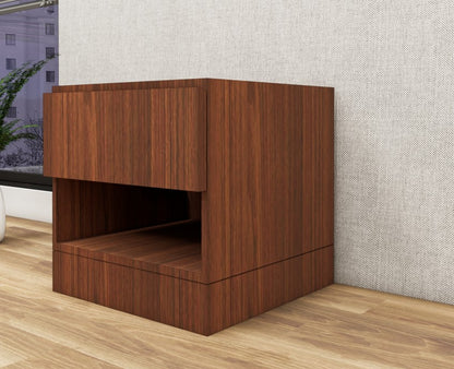 American Walnut Finish Bedside Table with Drawer and Open Shelf