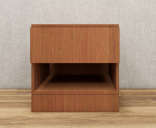 Burma Teak Finish Bedside Table with Drawer and Open Shelf