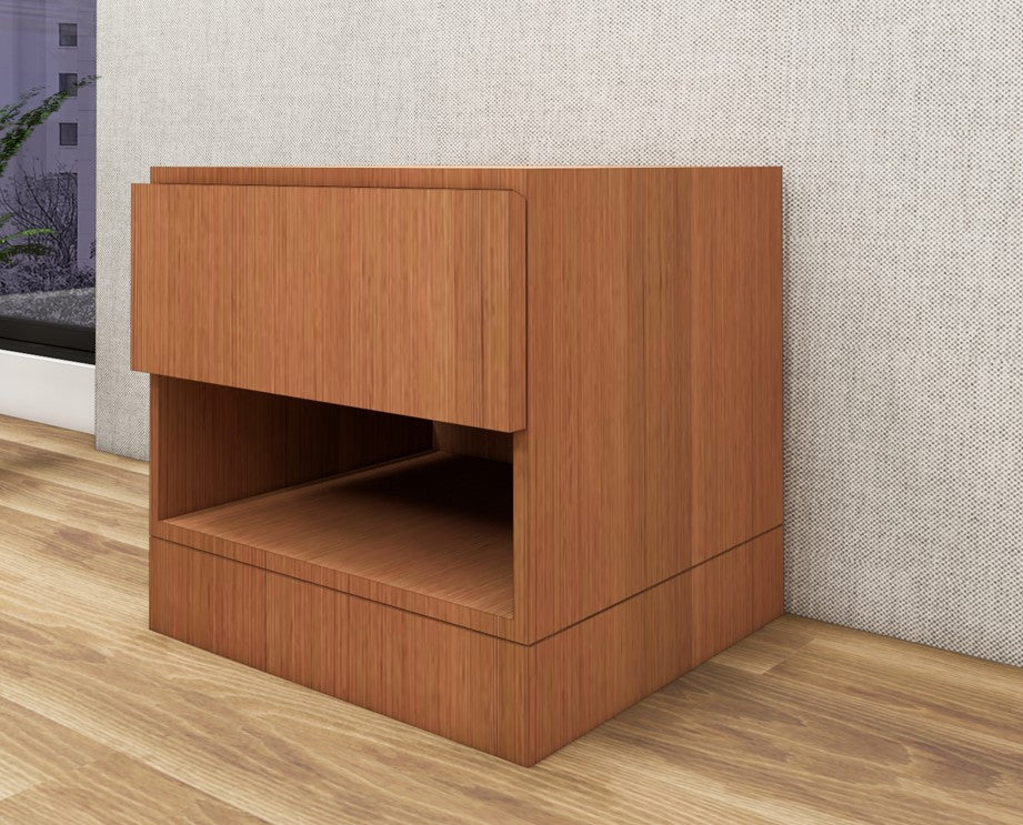 Burma Teak Finish Bedside Table with Drawer and Open Shelf