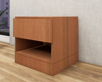 Burma Teak Finish Bedside Table with Drawer and Open Shelf