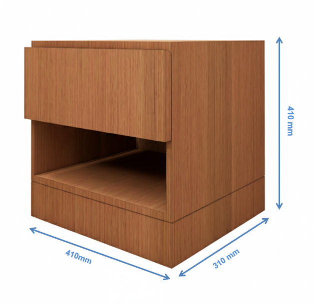 Burma Teak Finish Bedside Table with Drawer and Open Shelf