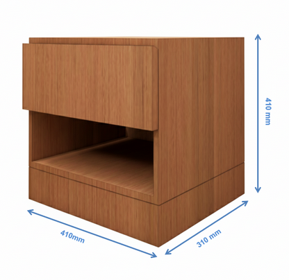 Burma Teak Finish Bedside Table with Drawer and Open Shelf
