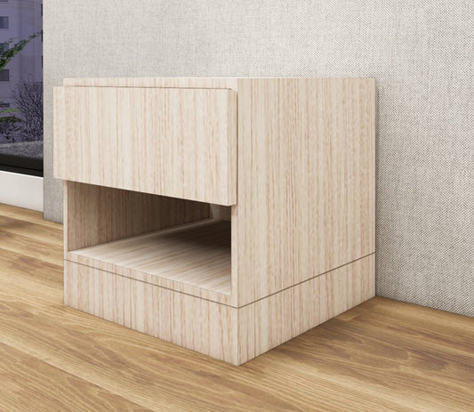 Modern Oak Finish Bedside Table with Drawer and Open Shelf