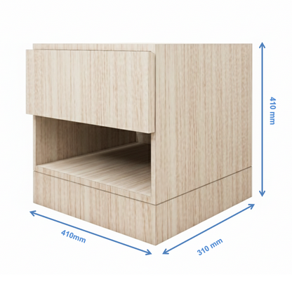 Modern Oak Finish Bedside Table with Drawer and Open Shelf