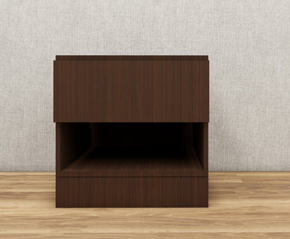 Rich Walnut Finish Bedside Table with Drawer and Open Shelf