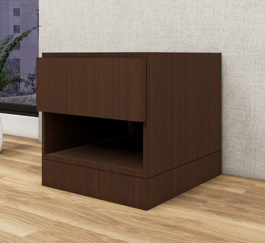 Rich Walnut Finish Bedside Table with Drawer and Open Shelf