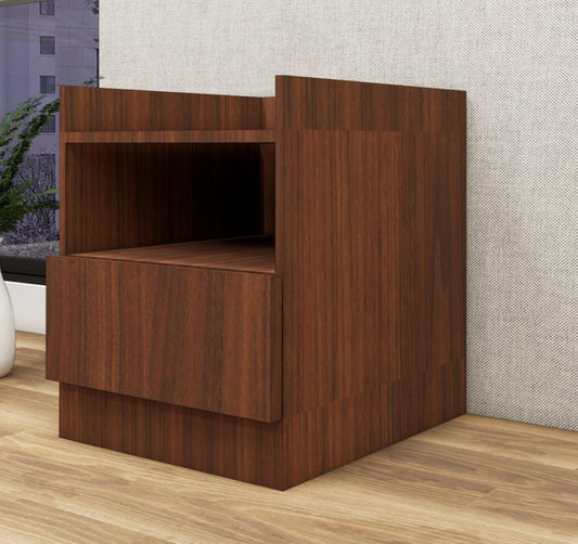 Contemporary American Walnut Finish Bedside Table with Open Compartment