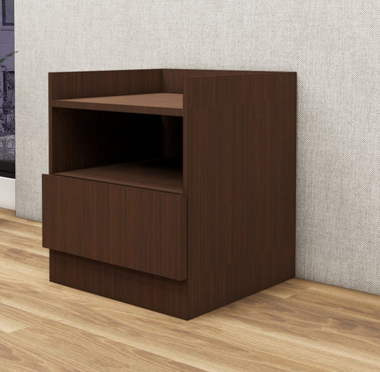 Contemporary Rich Walnut Finish Bedside Table with Open Compartment