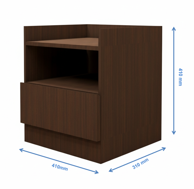 Contemporary Rich Walnut Finish Bedside Table with Open Compartment