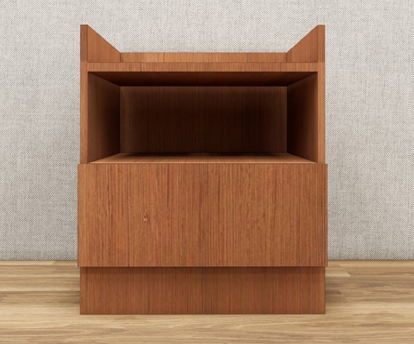 Contemporary Burma Teak Finish Bedside Table with Open Compartment