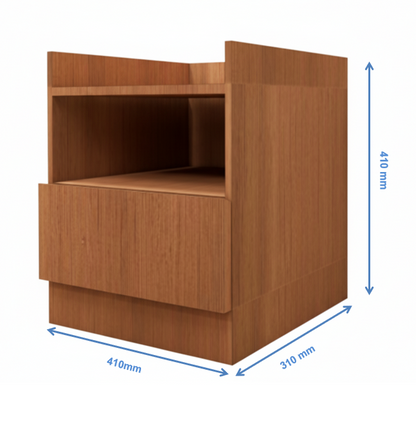 Contemporary Burma Teak Finish Bedside Table with Open Compartment