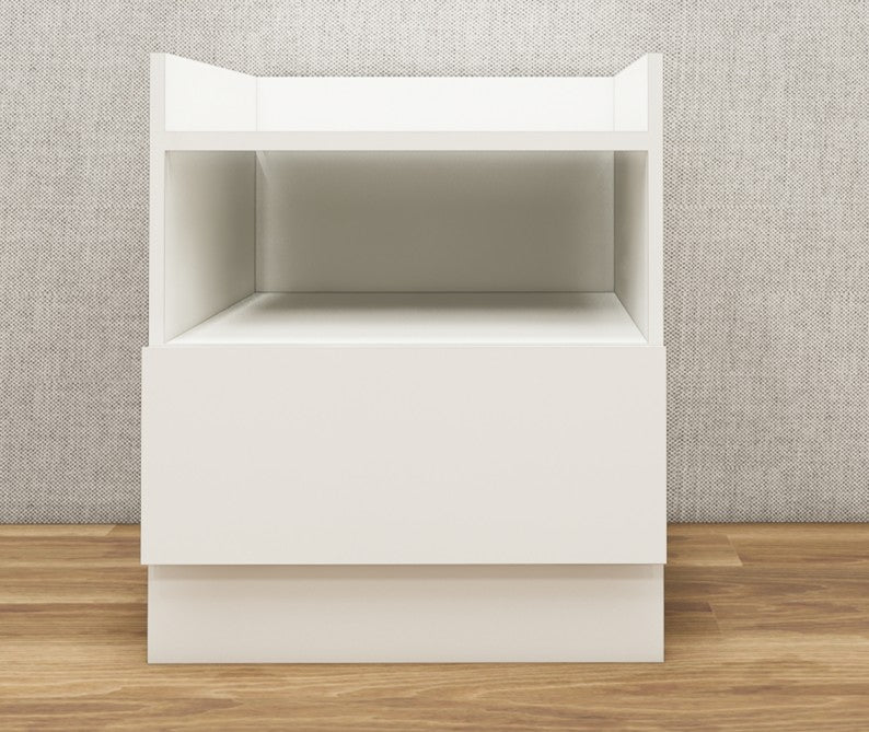 Contemporary Wool White Finish Bedside Table with Open Compartment