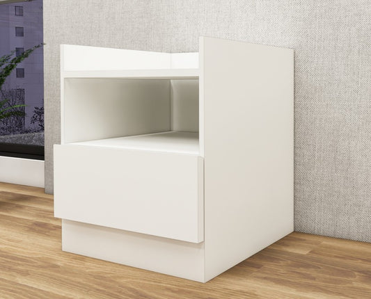 Contemporary Wool White Finish Bedside Table with Open Compartment