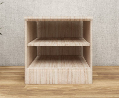 Modern Oak Finish Bedside Table with Dual Door Storage