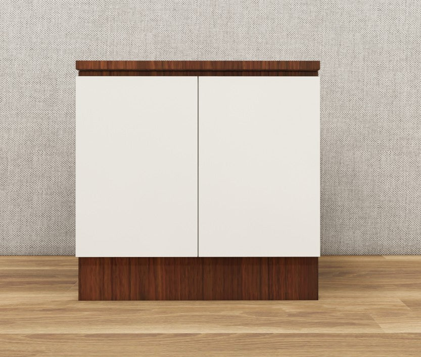 American Walnut & Wool White Door Finish Bedside Table with Dual Door Storage