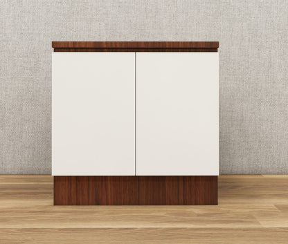 American Walnut & Wool White Door Finish Bedside Table with Dual Door Storage