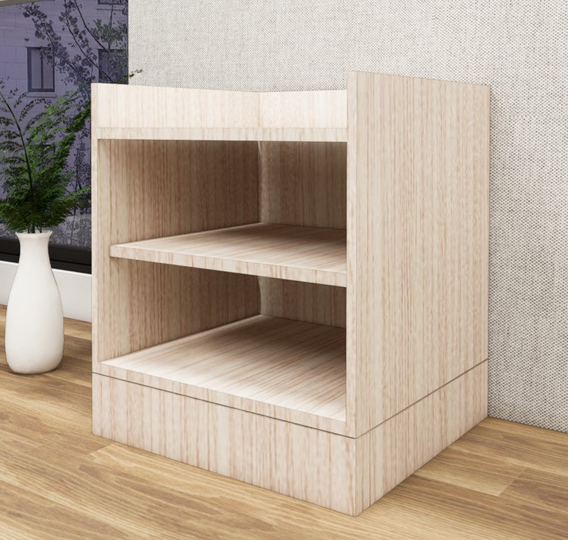 Modern Oak Finish Bedside Table with Dual Shelves for Bedroom
