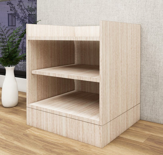 Modern Oak Finish Bedside Table with Dual Shelves for Bedroom