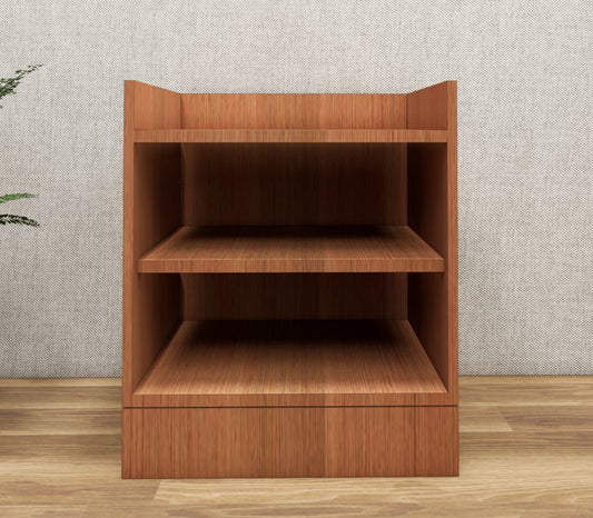 Modern Burma Teak Finish Bedside Table with Dual Shelves for Bedroom