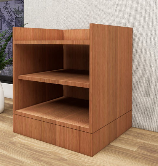 Modern Burma Teak Finish Bedside Table with Dual Shelves for Bedroom