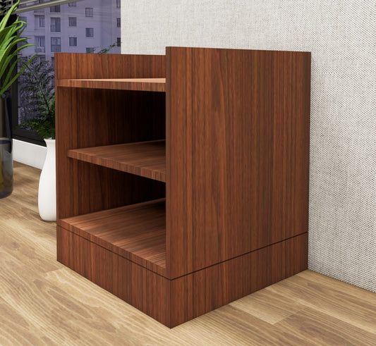 Modern American Walnut Finish Bedside Table with Dual Shelves for Bedroom