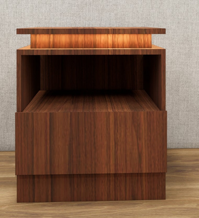 American Walnut Finish Bedside Table with Floating Top Design