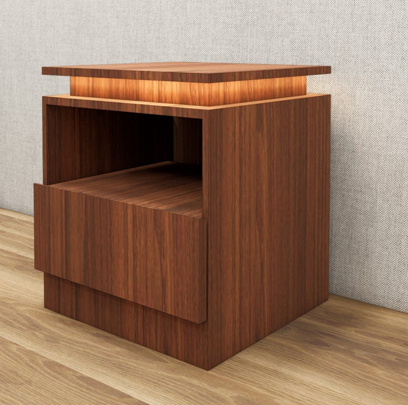 American Walnut Finish Bedside Table with Floating Top Design