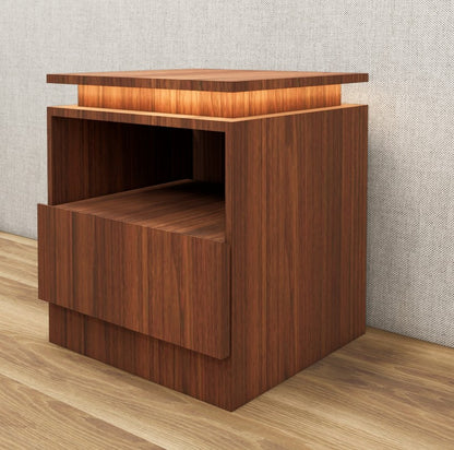 American Walnut Finish Bedside Table with Floating Top Design